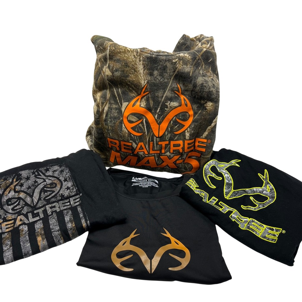 Realtree Mens Large 4 Top Bundle Camo Hoodie Tee American Flag Hunting Deer READ